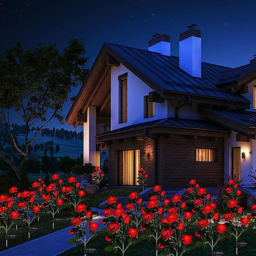 Solar flower lily flower lamp 4 LED artificial flower outdoor garden garden lamp lawn lamp landscape