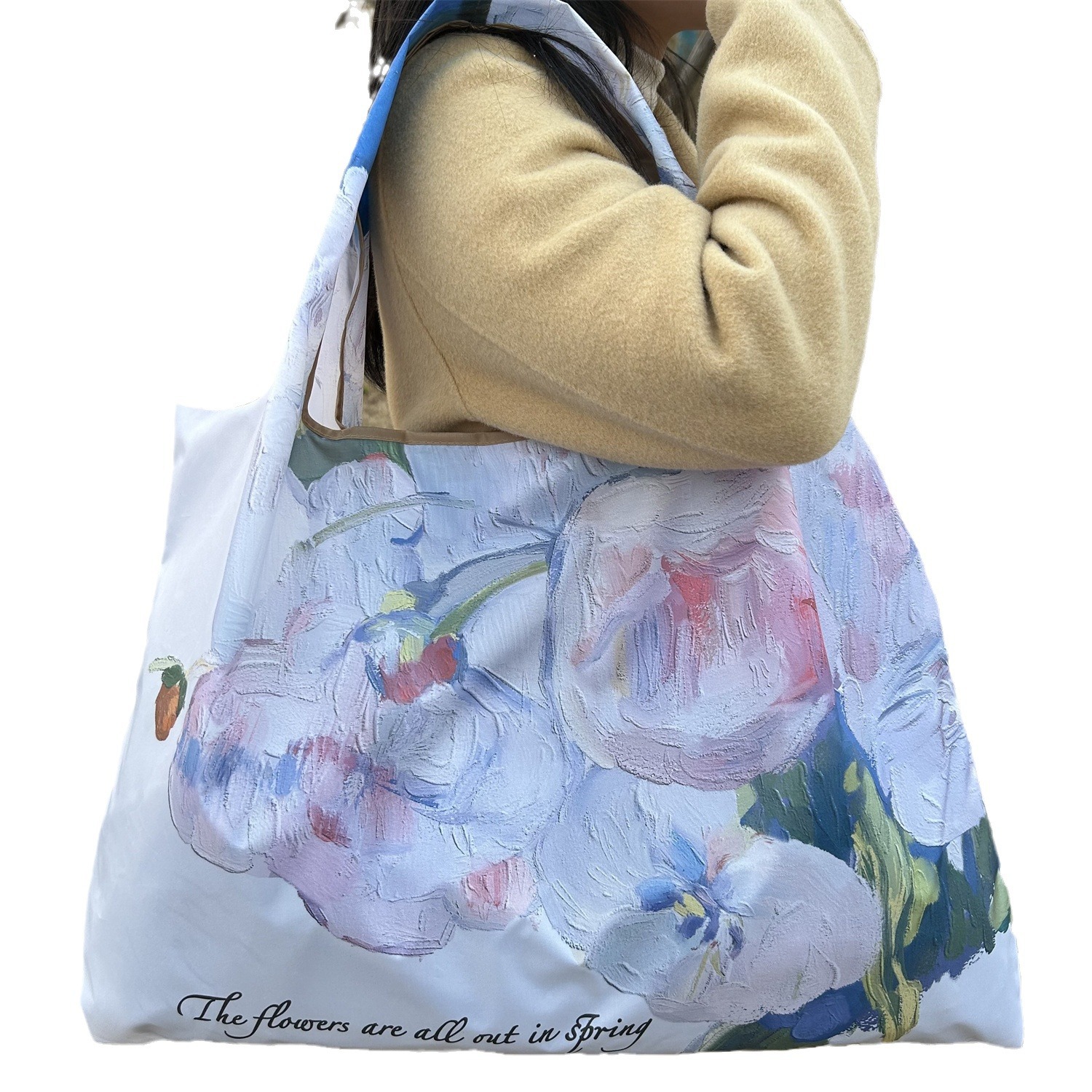 New Foldable Eco-Friendly Travel Portable Supermarket Large Capacity Single-Shoulder Shopping Bag for Women Vegetable Shopping Bag