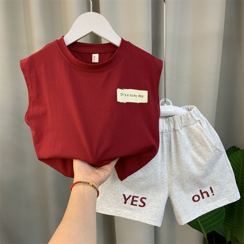 2024 new boys' baby Summer vest suit summer sleeveless clothes trendy boys' children's Ruan handsome two-piece suit