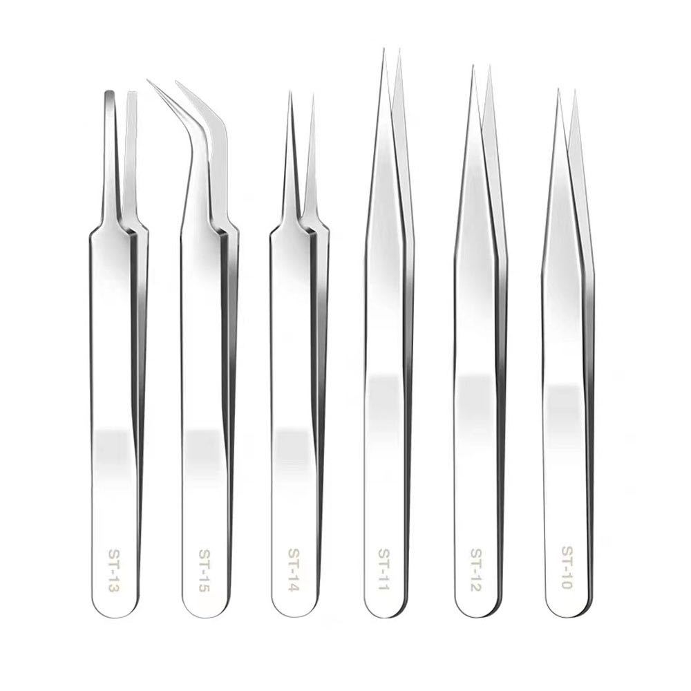 Round edge stainless steel tweezers ST series precision curved thin pointed anti-static bird's nest pick hair acne clip repair tool