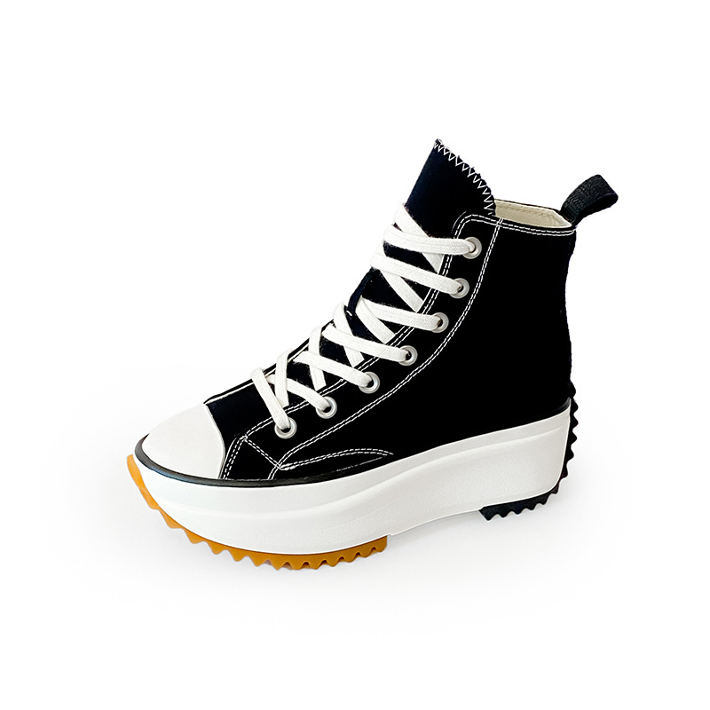 Spring 2024 New White Shoes Korean Style Breathable Xiao High Top Canvas Shoes Women's Thick Sole Inner High-height Shoes Battle Same Style