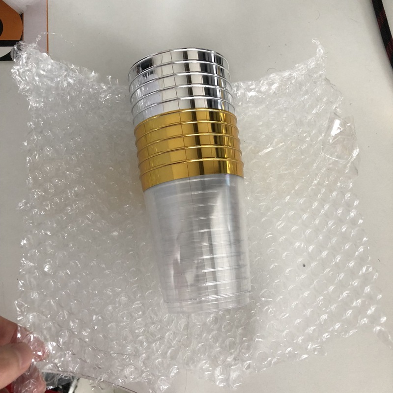 10オンス使い捨て銀色の辺の金色の辺のバラの金色の辺のコップの透明な箔押しのコップpsの材質はプラスチックを作ります。|undefined