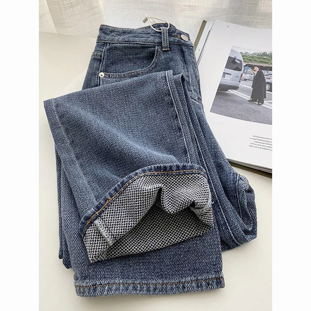 American Style Retro Blue Straight Jeans Women's Spring and Autumn 2025 Design High Waist Loose Wide Leg Long Pants