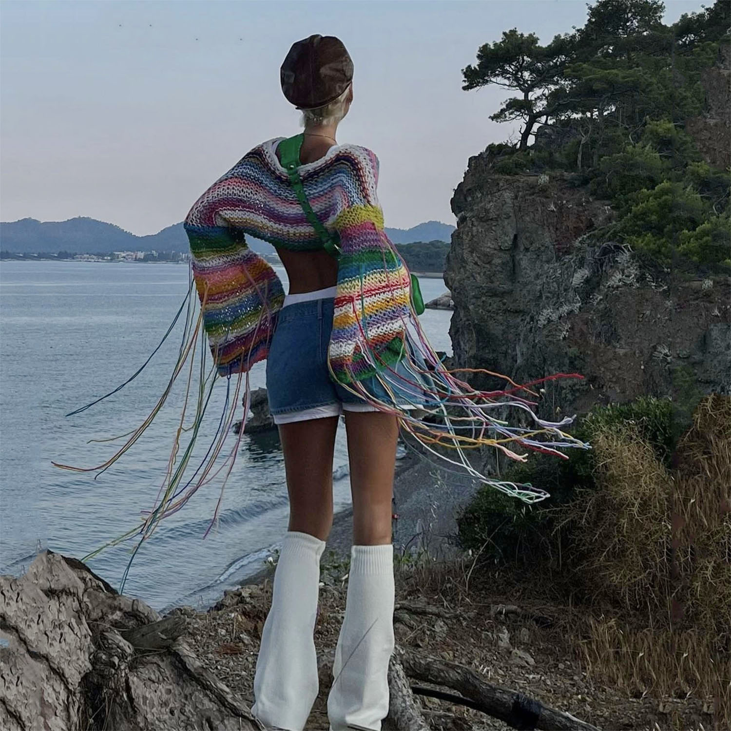 2023 autumn and winter cross-border Amazon AliExpress independent station popular women's rainbow tassel holiday style loose sweater
