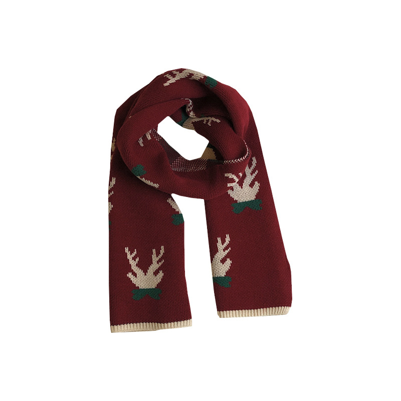 Christmas Gift Red Fawn Scarf Women's All-match Autumn and Winter Warm Lengthened ins Student Cute Skin-friendly Scarf