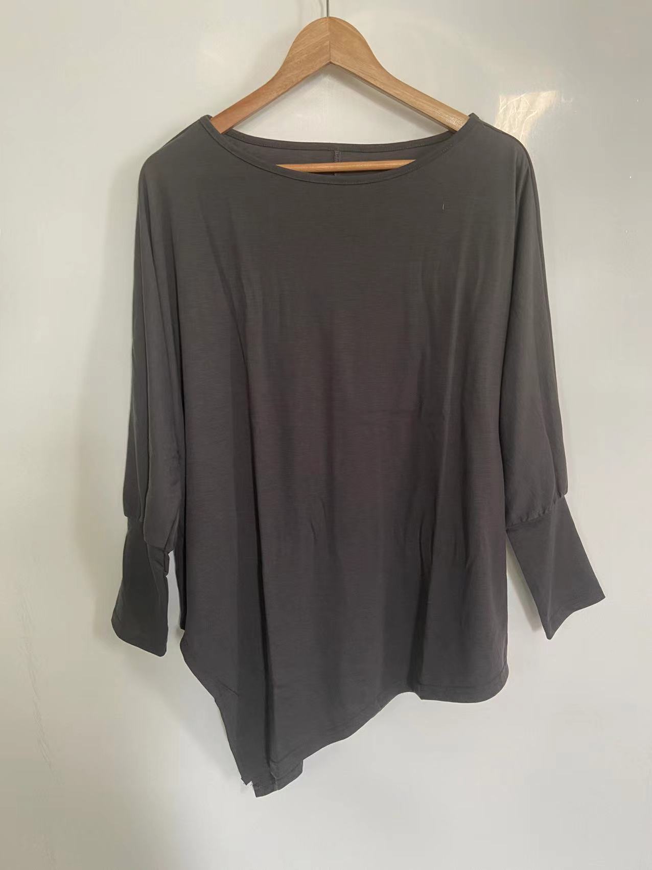Amazon Independent Station Cross-border Autumn and Winter New WISH Long-sleeved Irregular T-shirt Casual Loose Large Size Chubby Top