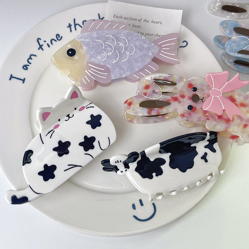 Nische Kreative Niedliche Tier Fangen Clip Katze Hund Kuh Kaninchen Essigsäure Hai Clip Haarnadel 2024 Neue frauen Haarnadel_voghion.com