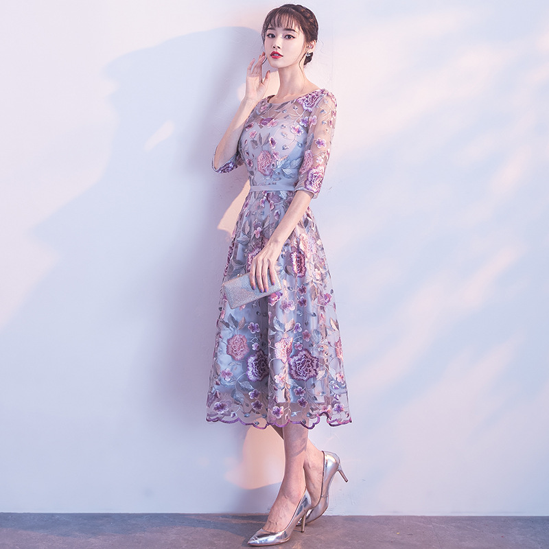 Banquet evening dress women's 2024 New floral dress short cheongsam bridesmaid dress host performance dress Spring