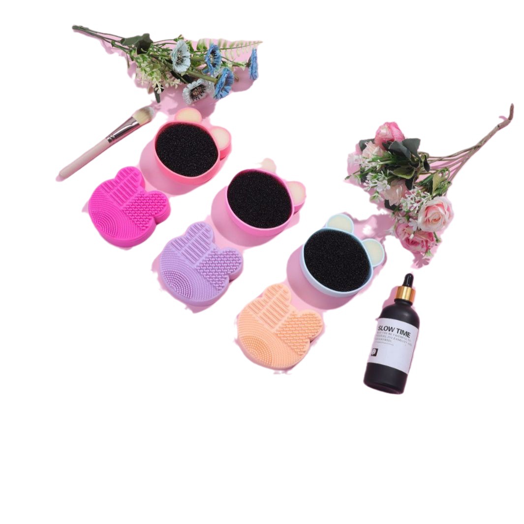 Spot supply silicone scrubbing pad makeup brush cleaning box wet and dry removable sponge box beauty supplies