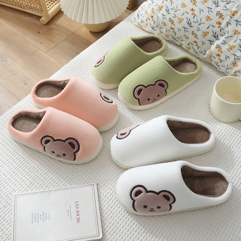 2022 new couple cotton slippers women's cute bear indoor warm autumn and winter men's home shoes wholesale slippers