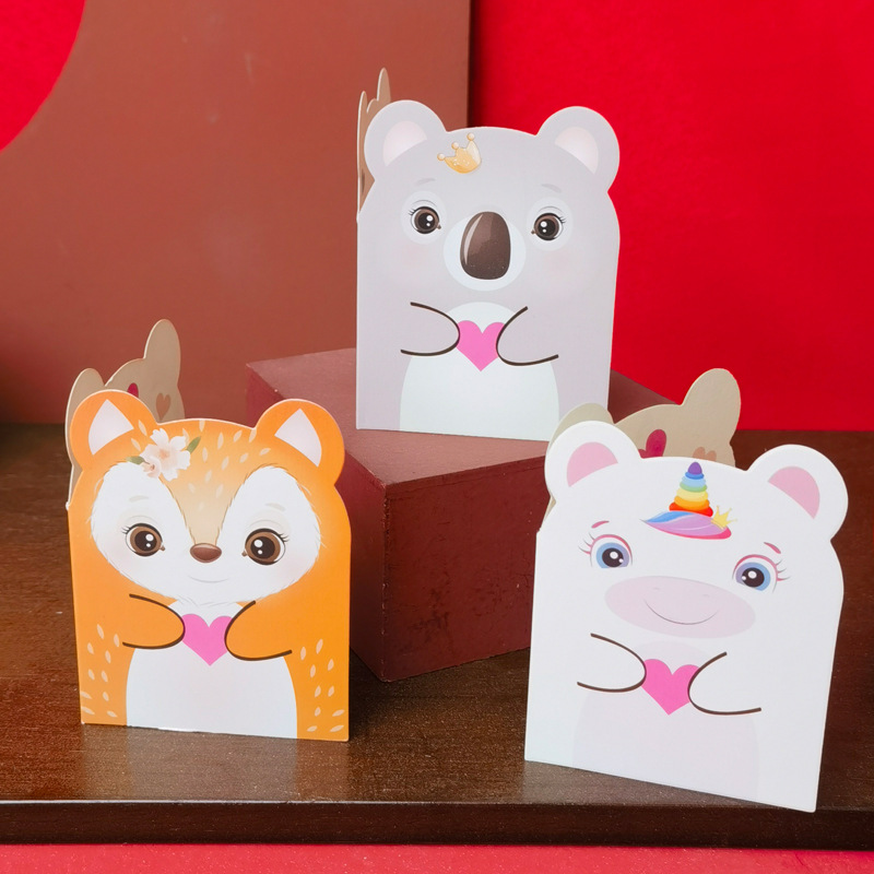 Original Cute Cartoon Animal Shape Holiday Small Card Flower Gift Blessing Birthday Children Thank You Greeting Card