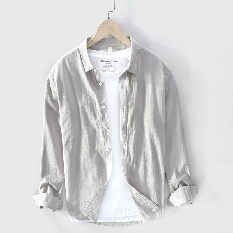 748 simple solid color men's shirt light retro cotton shirt a generation of hair