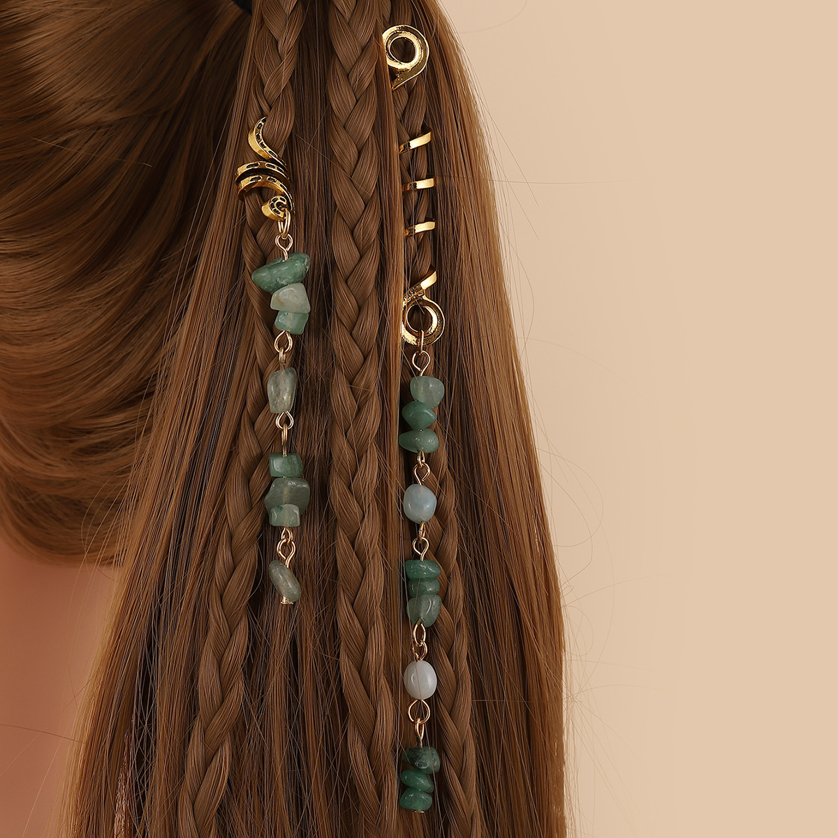 European and American personality exaggerated braided hair rope personality natural stone pendant hair ring folk wind head rope dirty braided retro ha_voghion.com