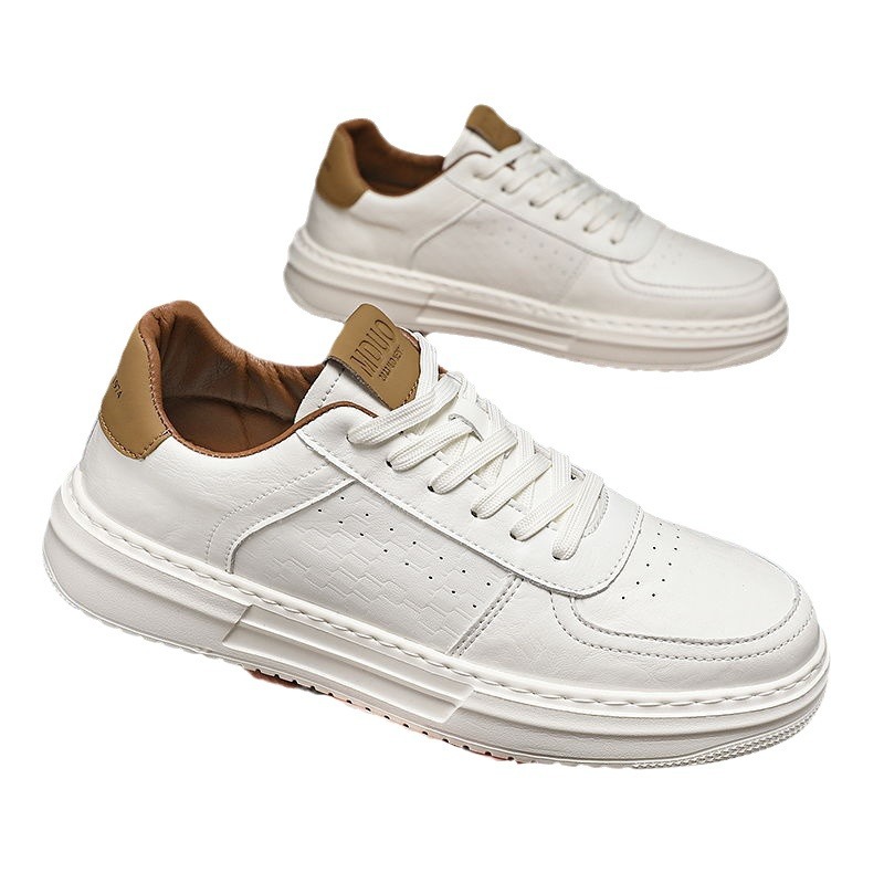 Small White Men's Shoes 2024 New Summer Breathable Fashionable All-match Men's Casual Leather Shoes Men's White Shoes Sports Sneakers