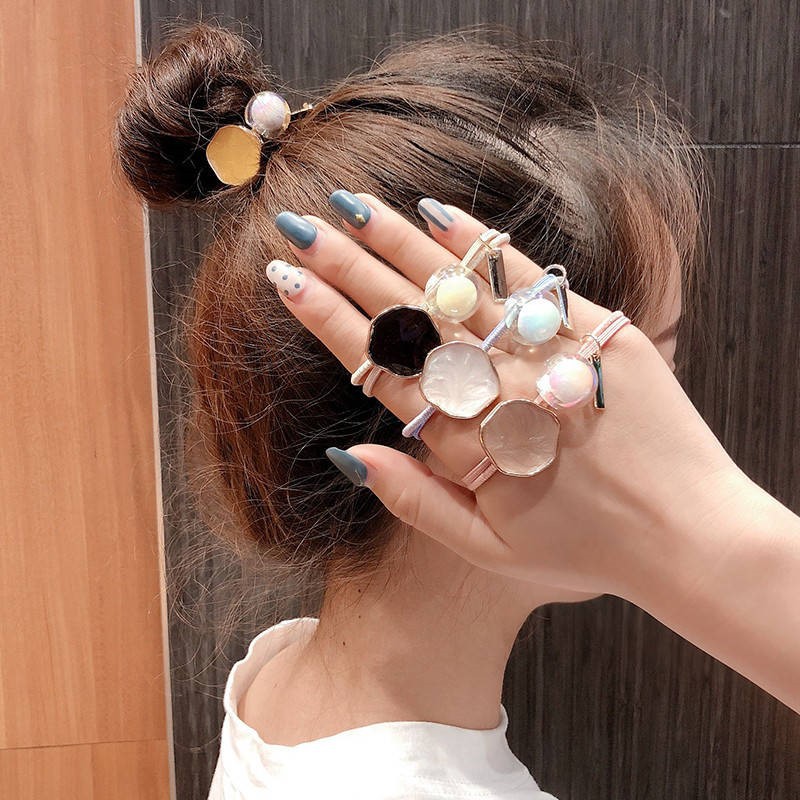 South Korea candy color headband leaves dripping oil temperament hair band round ball hair rope shell fresh head band hair tie rope wholesale