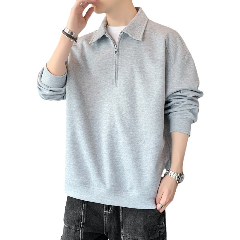 Men's sweatshirts, loose autumn clothes, new heavyweight American retro trendy brands, solid colors, versatile casual polo collar sweatshirts for men