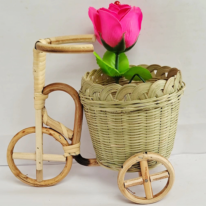 Bamboo Woven Mini Tricycle Boy Bamboo Woven Decorations Office Desk Ornaments Pencil Basket Trolley