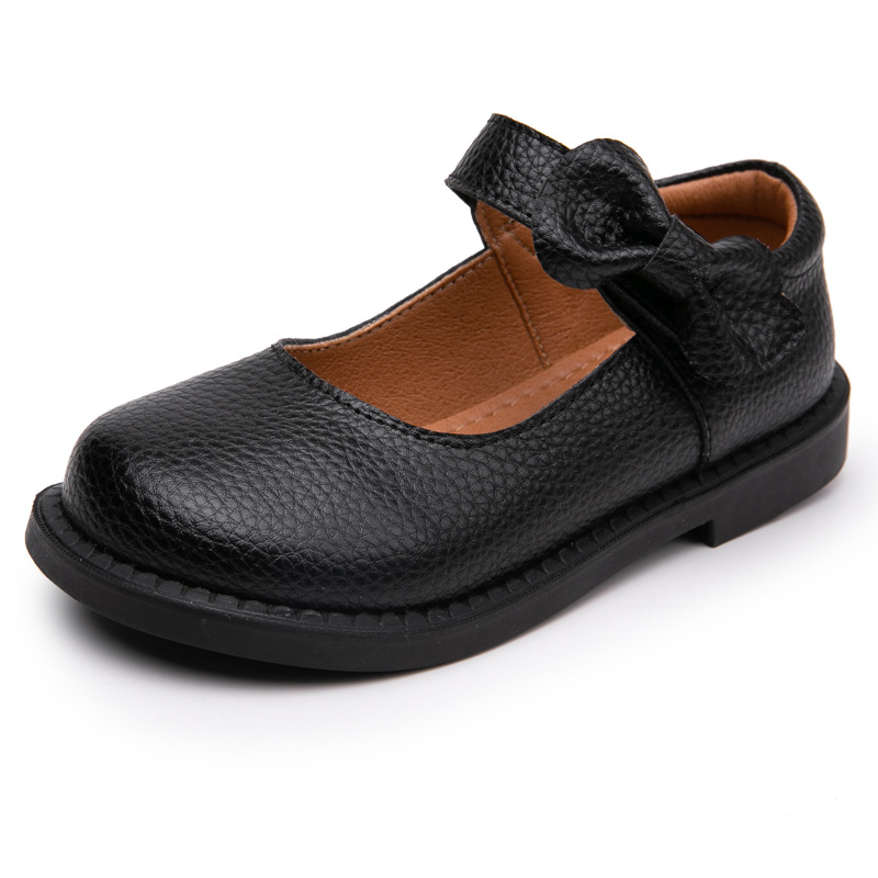 Girls Princess Shoes Genuine Leather Black Small Leather Shoes 2024 Spring Little Girl Shoes British Style Student Shoes