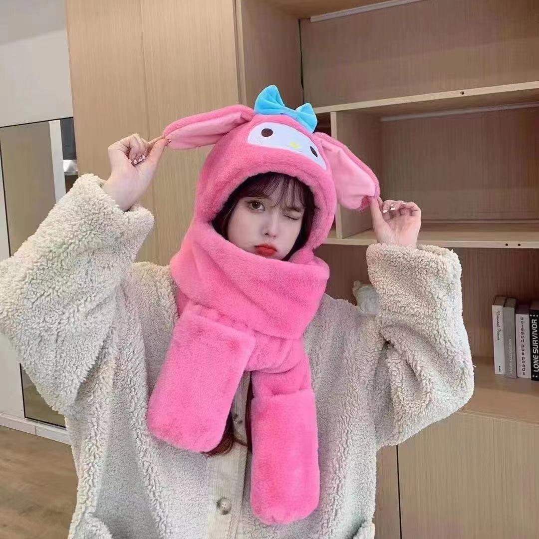 Pacha dog ears moving hat scarf gloves one-piece Winter thickened Sanrio ear scarf one-piece three-in-one