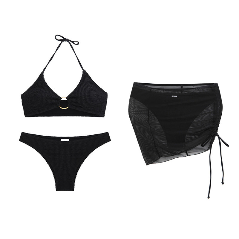 2023 New Foreign Trade Triangle Bikini Sexy Slim-fit Small Chest Push-up Split Skirt Swimsuit Women's Three-piece Set