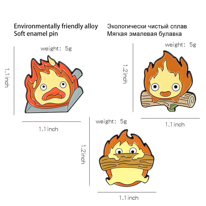 2021 new jewelry cartoon character shape brooch cartoon cute flame paint badge put light buckle batch