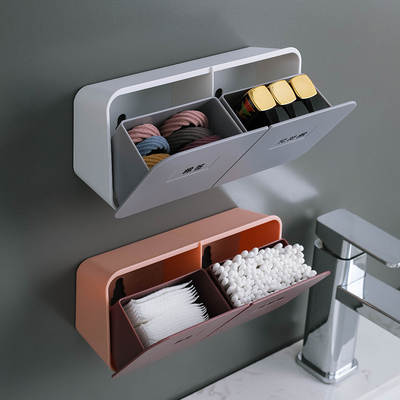 New Storage Box Bathroom Cotton Swab Cosmetic Cotton Storage Rack Waterproof Flip Storage Box Punch-free Sealed Fidelity Box