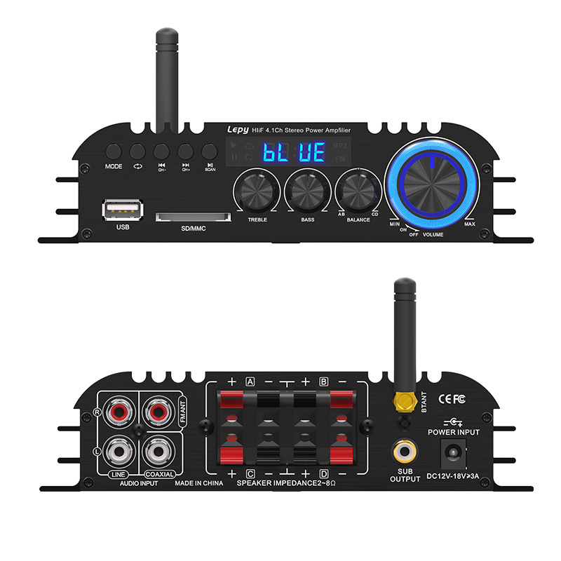 Lepai 4.1-channel power amplifier, Bluetooth, USB SD card playback, subwoofer output port coaxial decoding