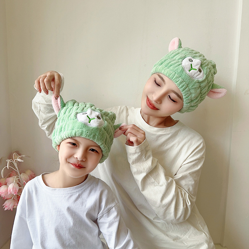 Hair drying cap wholesale coral fleece cartoon lamb absorbent hair drying cap parent-child suit absorbent shower cap one-piece delivery