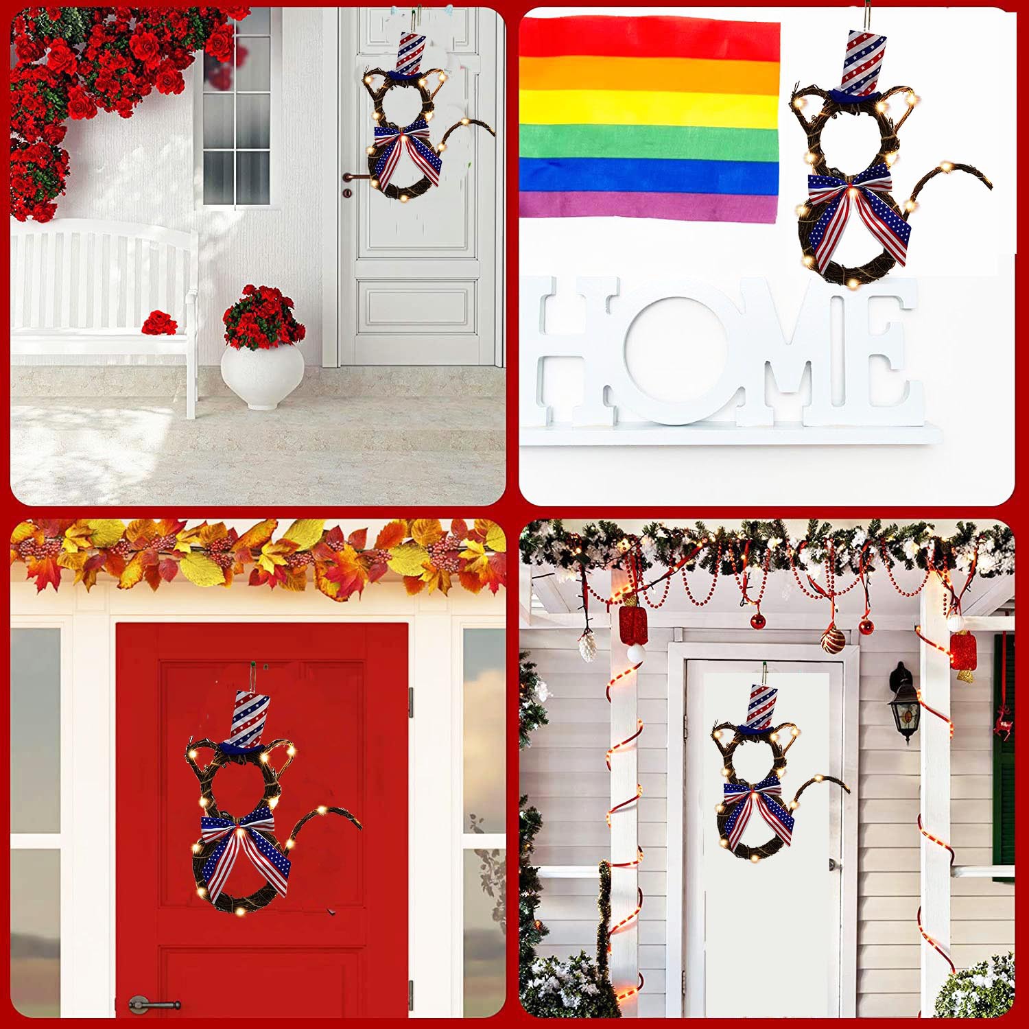 2023 American National Day party decoration American flag Independence Day cat rattan ring decoration wholesale