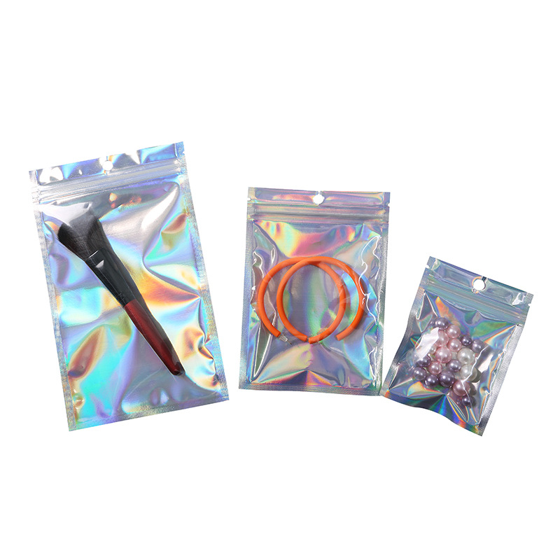 Laser packaging bag self-sealing bag yum yin and yang bag plastic bag holographic aluminum foil plastic bag rainbow magic color jewelry bag