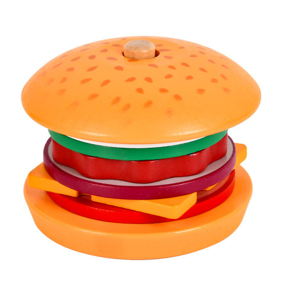Children's Artificial Wooden Hamburger Fries Sandwich Family Barrel Set Column Matching Building Blocks Che Che Che Play House Toy