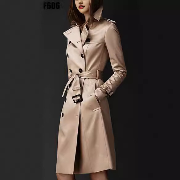 2022 spring Amazon new windbreaker European and American trend double-breasted slim long windbreaker star same