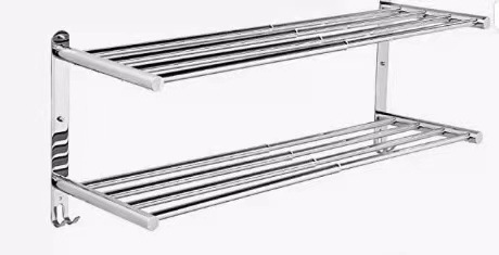 Stainless Steel Retractable Towel Bar 43-78cm Double Layer Storage Rack Wall Hanging Retractable Towel Rack Bath Towel Rack