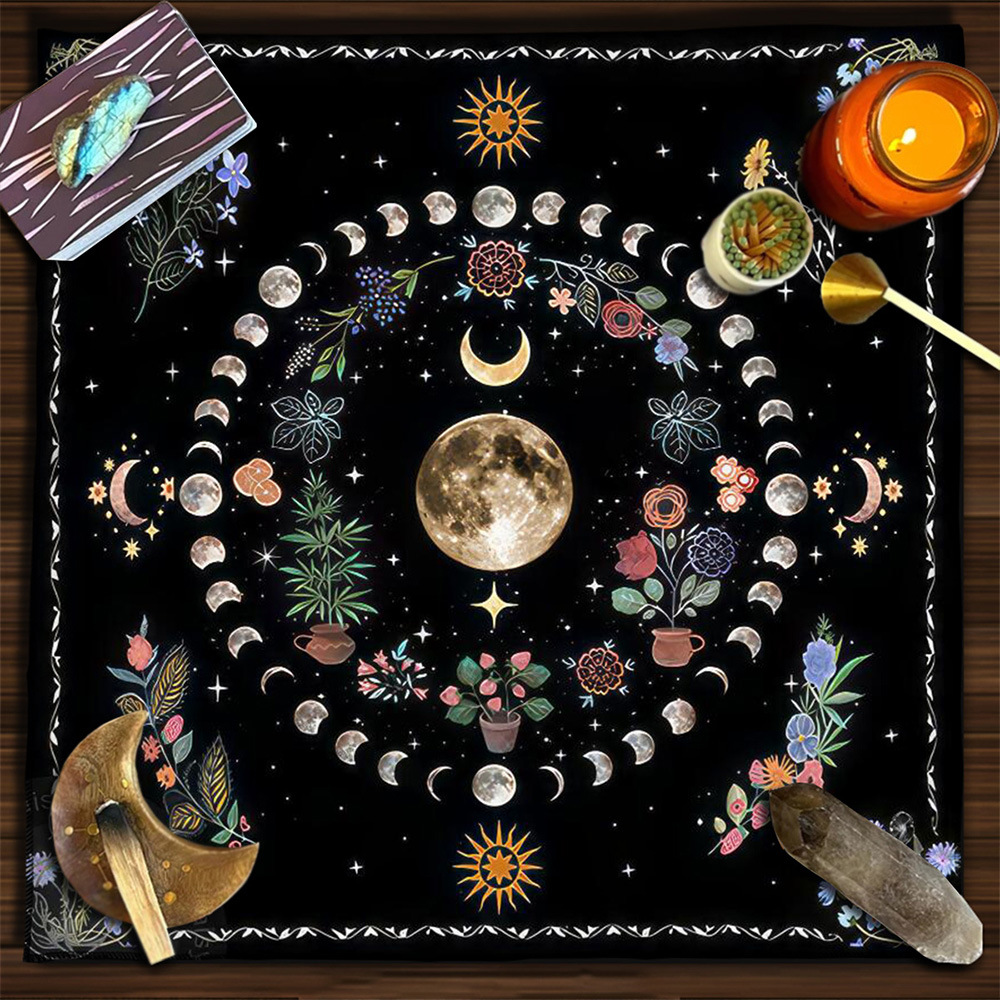 Tarot Tablecloth Tarot Tablecloth Cloth Mat Moon Phase Butterfly Flowers Sun Life Tree Flannel Tablecloth