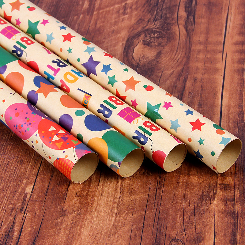 Gift Wrapping Paper Happy Birthday Wrapping Paper Valentine's Day Vintage Yellow Cowhide Gift Box Christmas Large Size Roll Paper