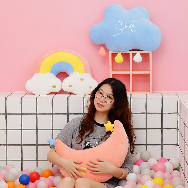 ins Cute Girl Heart Love Five-pointed Star Rainbow Sun Clouds Plush Toy Doll Pillow Children's Decoration