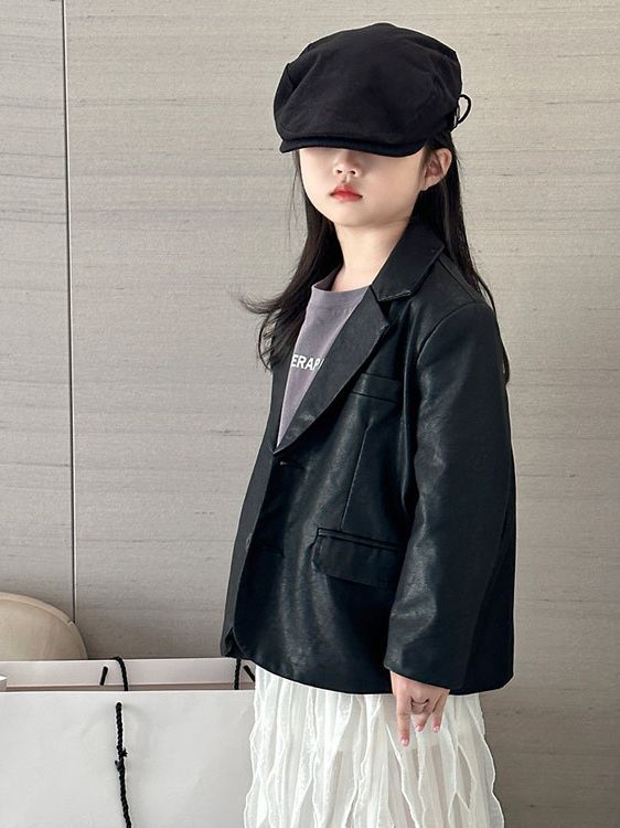 Children's clothing leather suit  autumn and winter new Korean style soft washed leather suit jacket for boys and girls