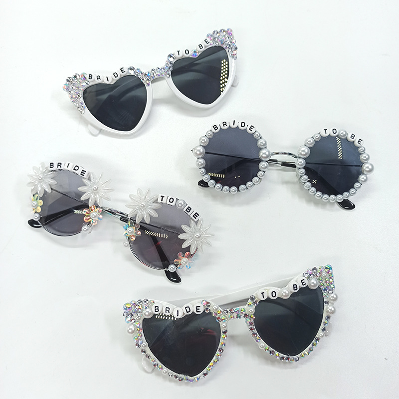 Bridal Sunglasses BRIDE Fashion bride BRIDE bride Letter Pearl Peach Heart Women's Bachelor Party Sunglasses