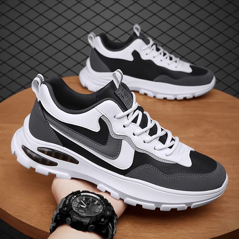 Putian men's shoes autumn student running sports casual wave shoes leather waterproof travel height increasing white Daddy Fashion Shoes