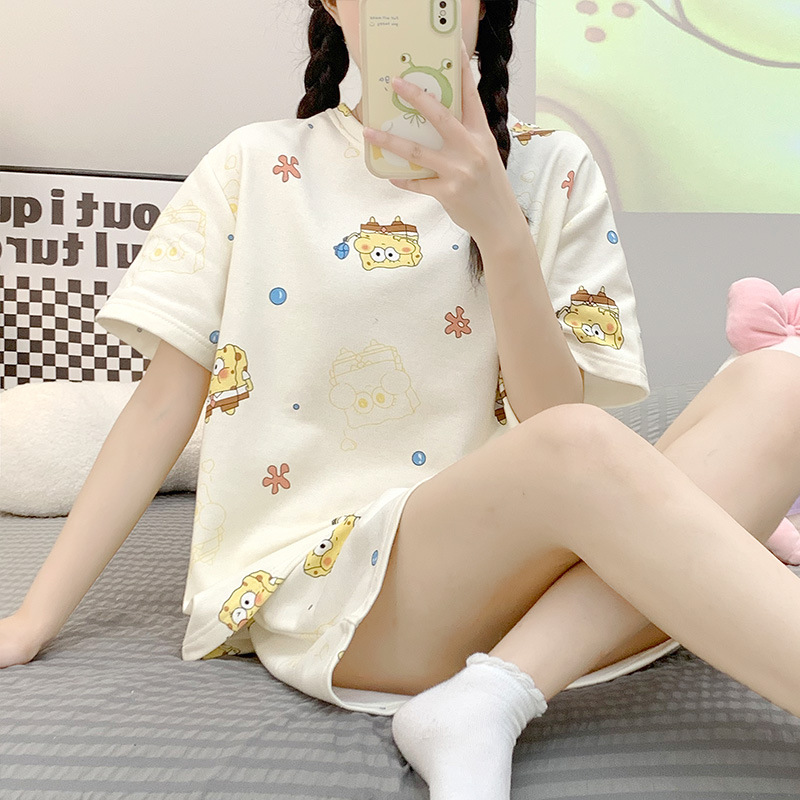 Cute pacha dog print short-sleeved pajamas for women summer  new cartoon thin home wear shorts set