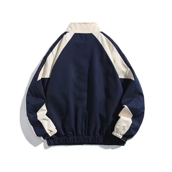 Japanese retro contrast color stitching stand collar jacket men's spring and autumn fashion brand loose college style couple casual jacket