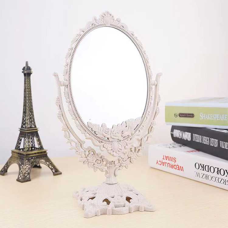 Cross-border wholesale retro mirror desktop home desktop student dormitory dressing mirror rotating European engraved cosmetic mirror