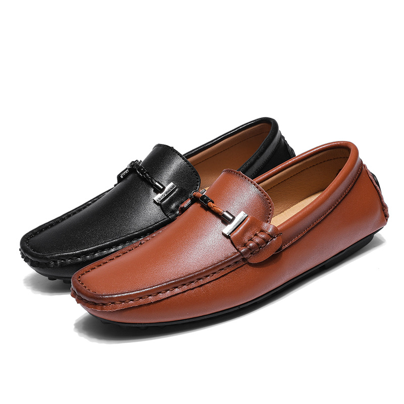 Spring and Summer New Men's Cross-border plus size Shoes British Fashion Metal Buckle Convenient Leg Casual Loafers