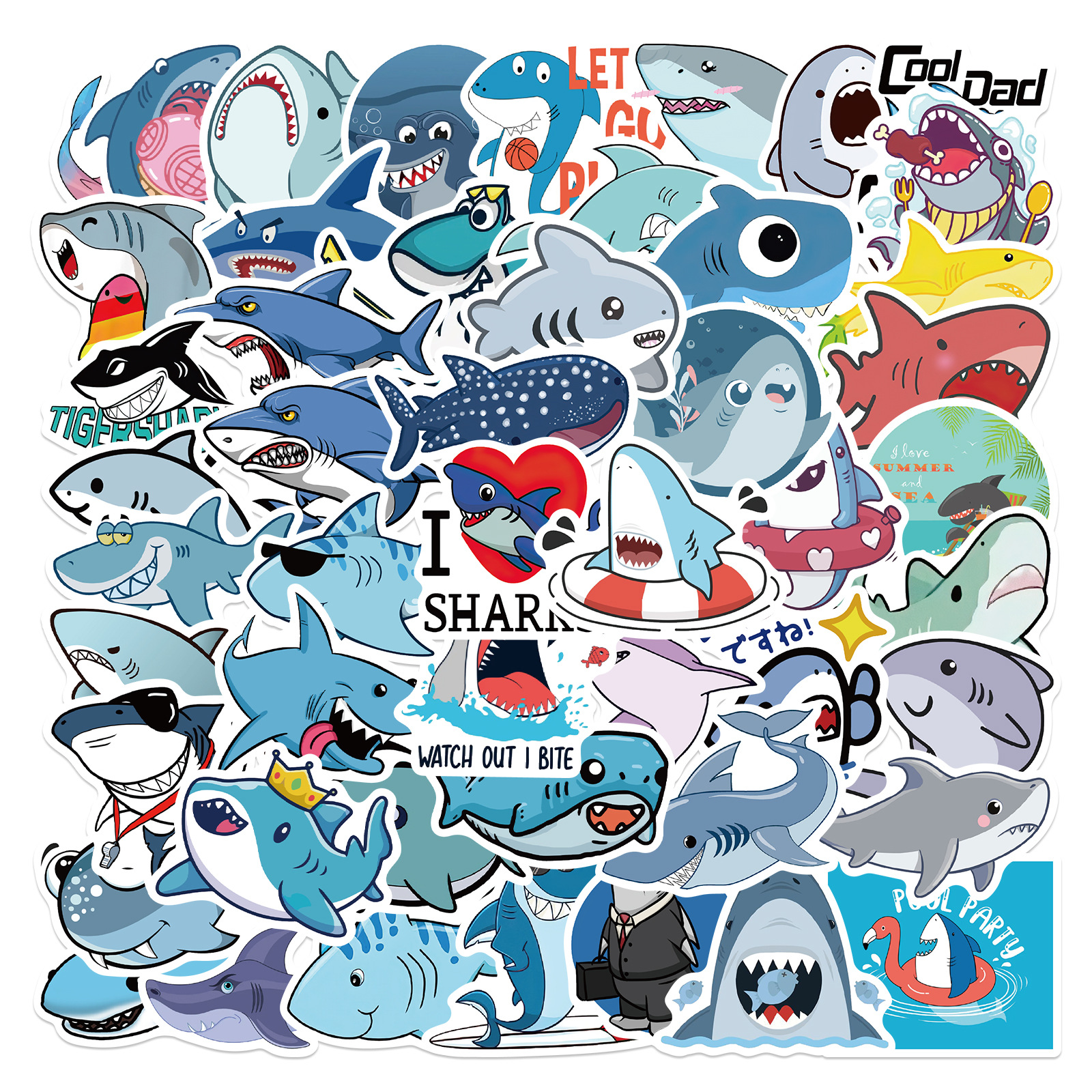 50 cartoon cute shark stickers personalized decorative luggage notebook waterproof removable stickers