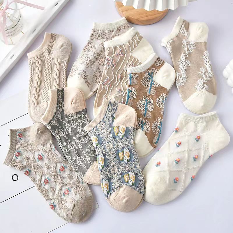 Summer boat socks low-top shallow-cut women's socks Japanese retro literary style socks breathable sweat-absorbent socks cotton thin wholesale