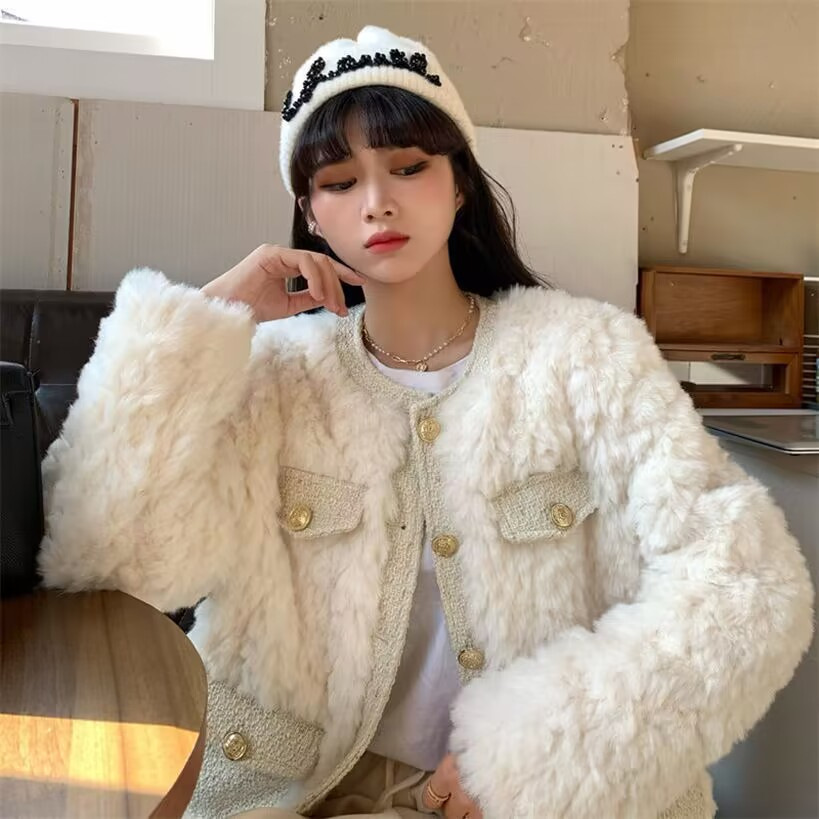 Thickened  style lamb wool coat for women 2023 autumn and winter all-matching new outdoor plush loose top ins fashion_voghion.com