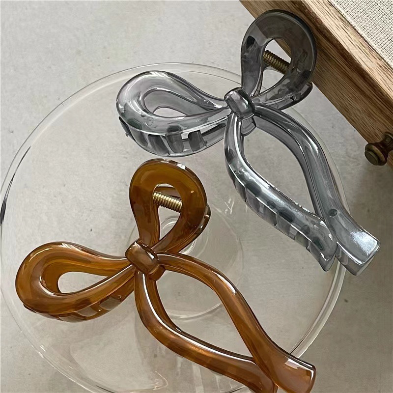South Korea New elegant transparent small fresh jelly texture acrylic hairpin lady style bow plate hair grip_voghion.com