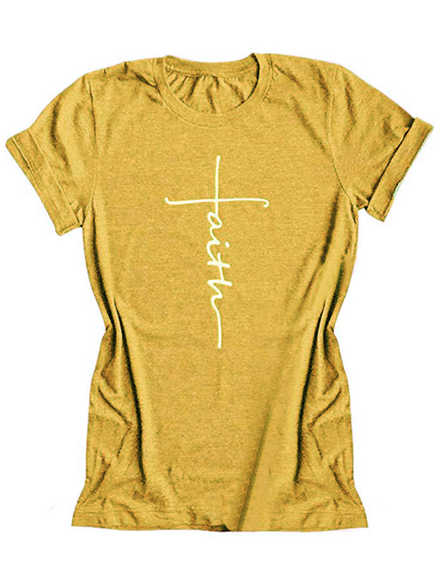 T-Shirt Women's Short-sleeved 2022 New Amazon Explosions Faith Printed Top Cross-border E-Commerce Supply Factory Price Direct Selling