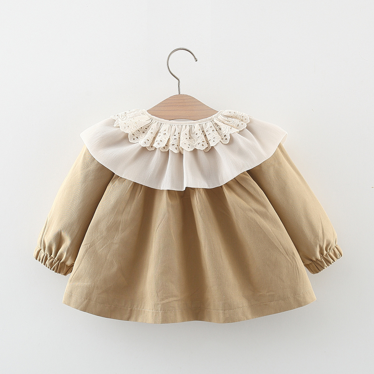[Children's Coat] 2024 Autumn New Girls' Coat 80-110 Lapel Solid Color Long Sleeve Coat