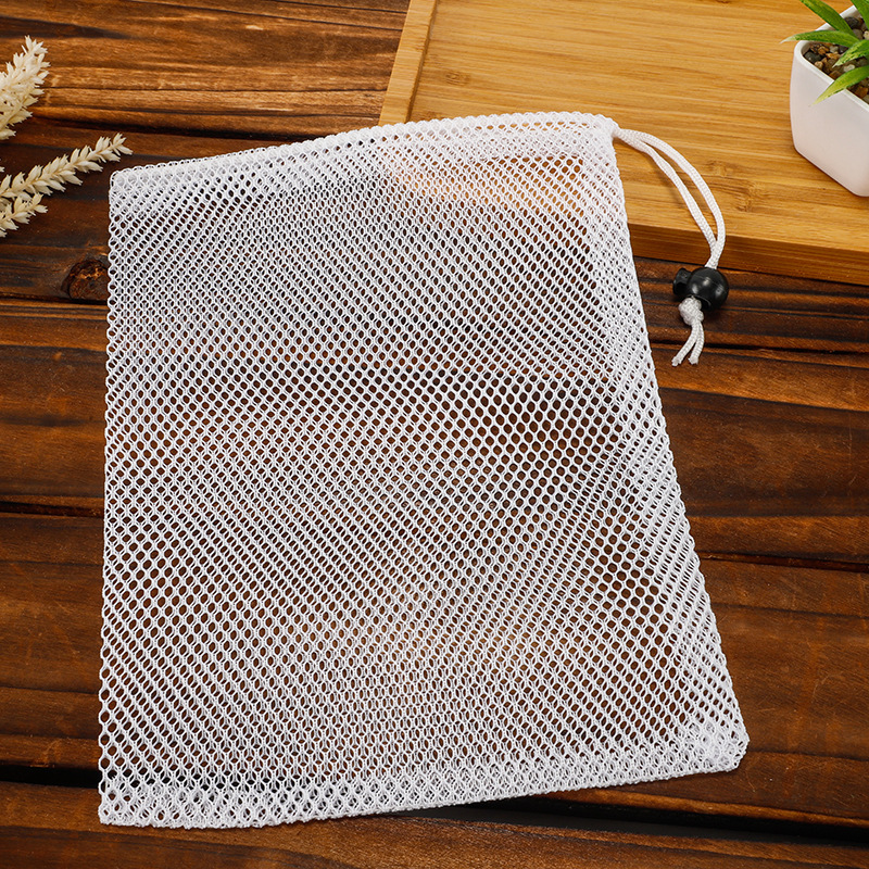 Black and white mesh storage bag polyester mesh bag polyester bundle bag drawstring mesh bag packaging storage bag can add logo